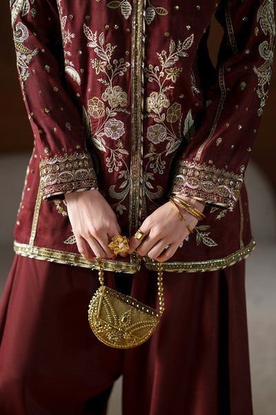 Ethnc | Luxe Boutique | Embroidered Suit (E1077/104/415)-Brand:Ethnc-Type:Boutique-Burgundy - House of Maryam- Buy in UK, USA