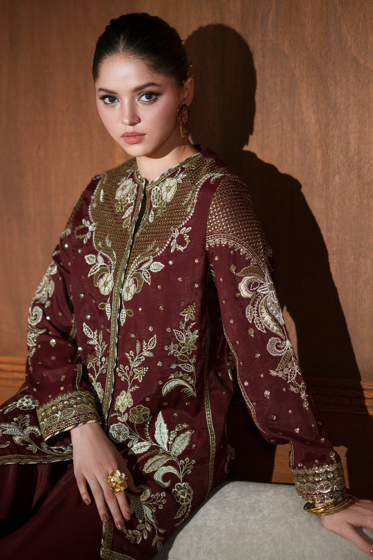 Ethnc | Luxe Boutique | Embroidered Suit (E1077/104/415)-Brand:Ethnc-Type:Boutique-Burgundy - House of Maryam- Buy in UK, USA