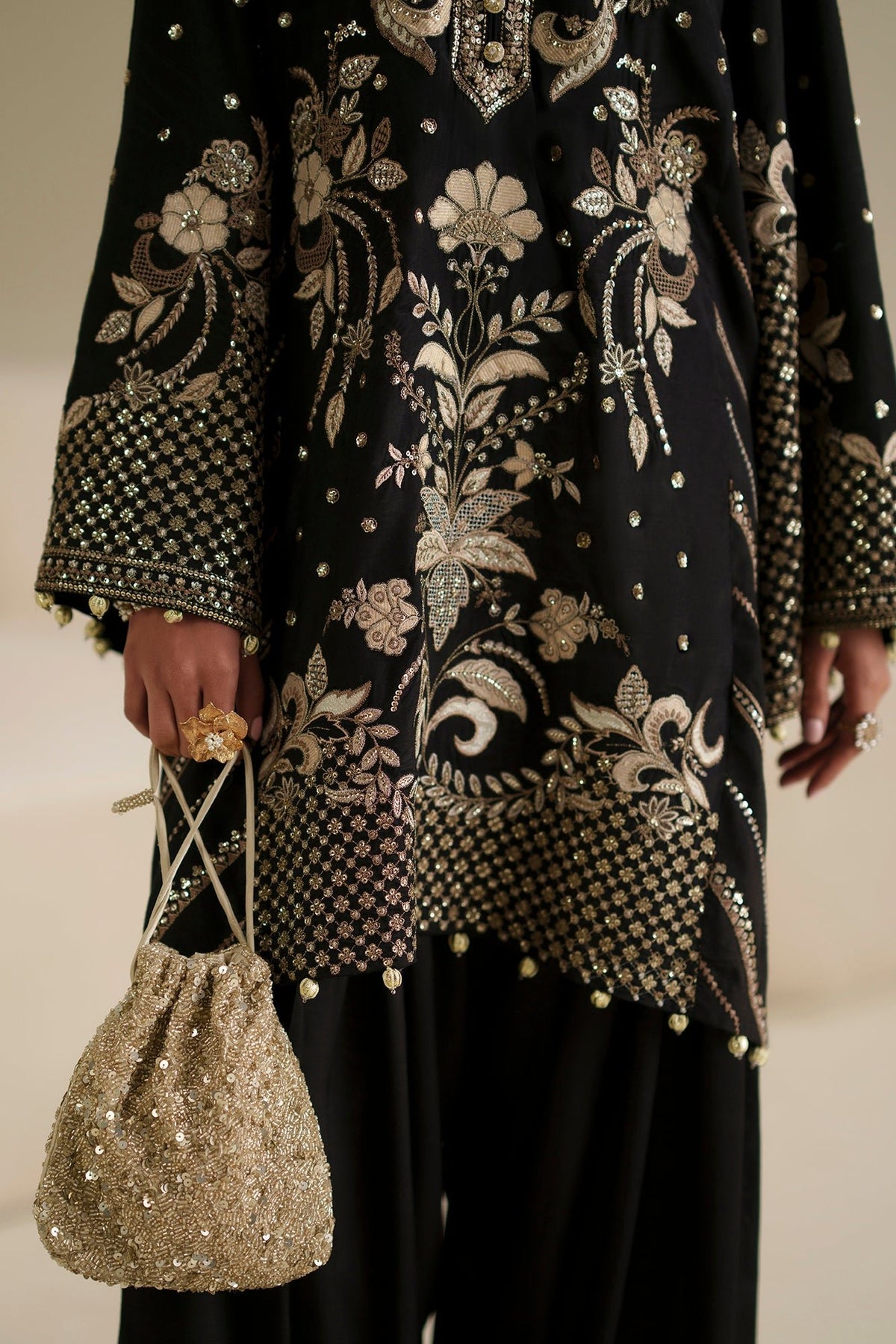 Ethnc | Luxe Boutique | Embroidered Suit (E1082/104/902)-Brand:Ethnc-Type:Boutique-Jet Black - House of Maryam- Buy in UK, USA