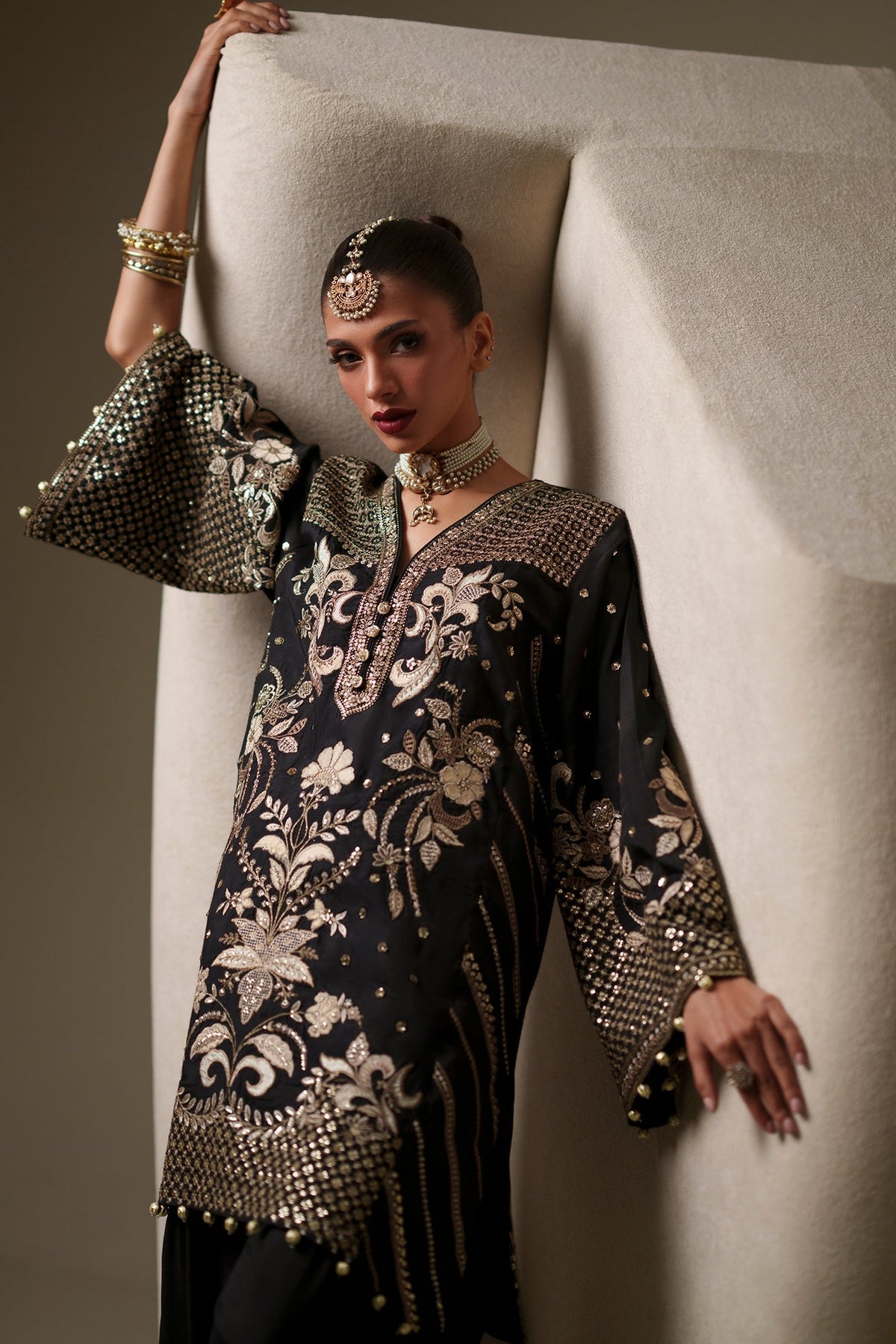 Ethnc | Luxe Boutique | Embroidered Suit (E1082/104/902)-Brand:Ethnc-Type:Boutique-Jet Black - House of Maryam- Buy in UK, USA