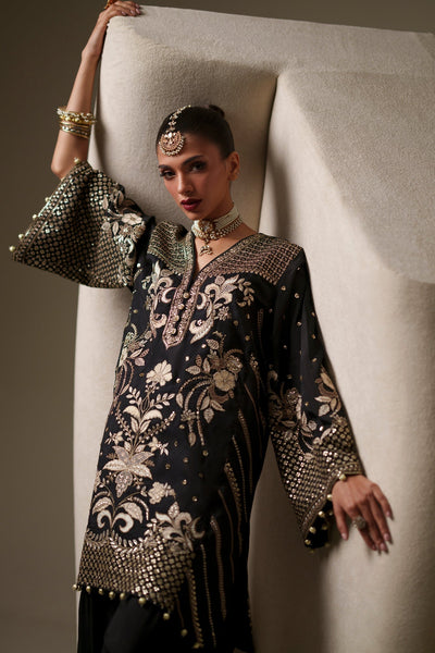 Ethnc | Luxe Boutique | Embroidered Suit (E1082/104/902)-Brand:Ethnc-Type:Boutique-Jet Black - House of Maryam- Buy in UK, USA