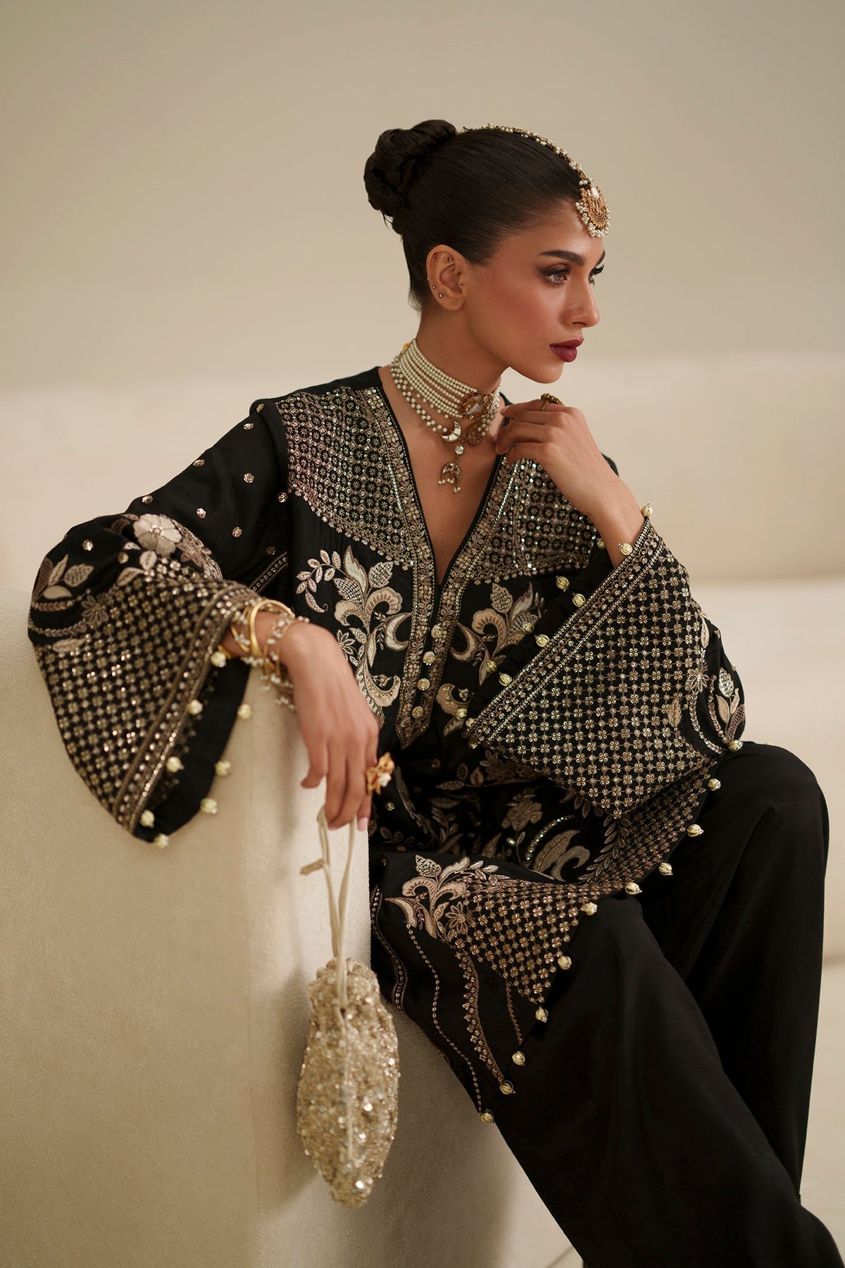 Ethnc | Luxe Boutique | Embroidered Suit (E1082/104/902)-Brand:Ethnc-Type:Boutique-Jet Black - House of Maryam- Buy in UK, USA