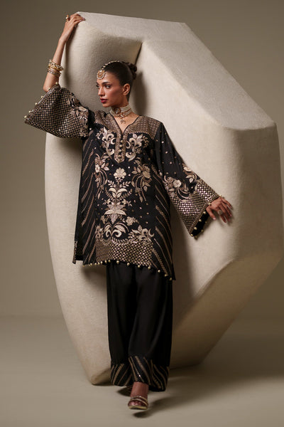 Ethnc | Luxe Boutique | Embroidered Suit (E1082/104/902)-Brand:Ethnc-Type:Boutique-Jet Black - House of Maryam- Buy in UK, USA