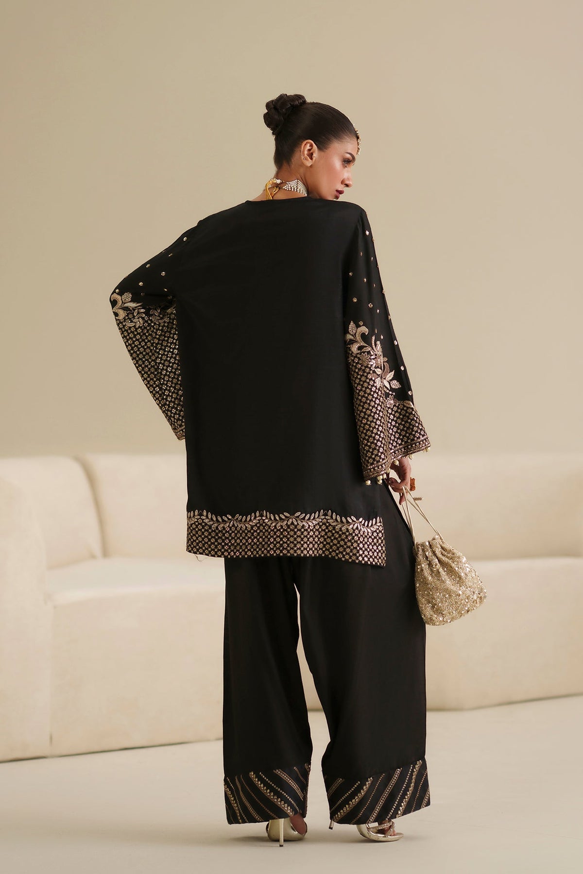 Ethnc | Luxe Boutique | Embroidered Suit (E1082/104/902)-Brand:Ethnc-Type:Boutique-Jet Black - House of Maryam- Buy in UK, USA
