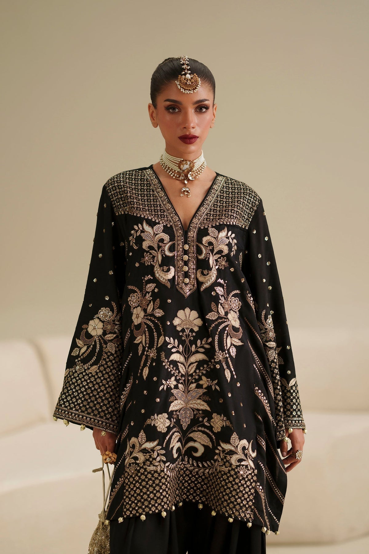Ethnc | Luxe Boutique | Embroidered Suit (E1082/104/902)-Brand:Ethnc-Type:Boutique-Jet Black - House of Maryam- Buy in UK, USA