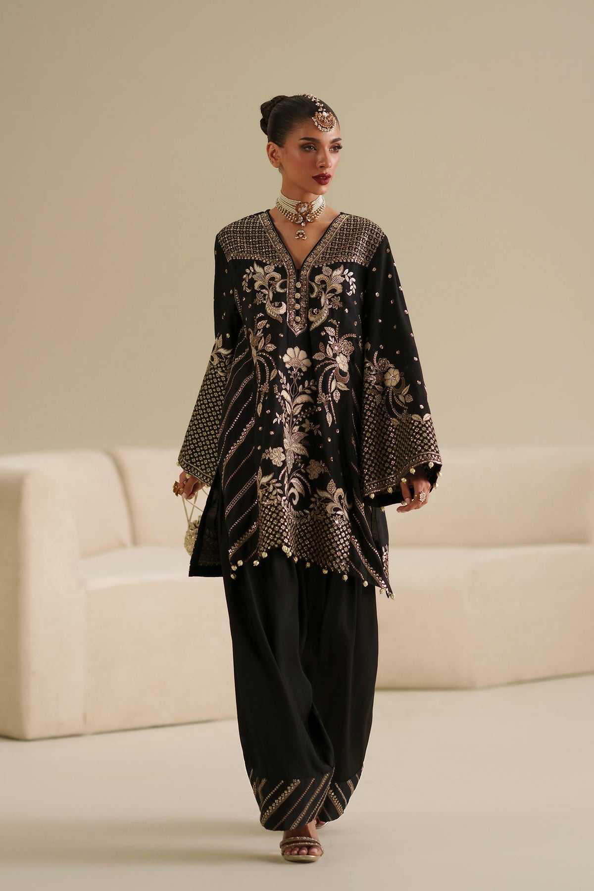 Ethnc | Luxe Boutique | Embroidered Suit (E1082/104/902)-Brand:Ethnc-Type:Boutique-Jet Black - House of Maryam- Buy in UK, USA