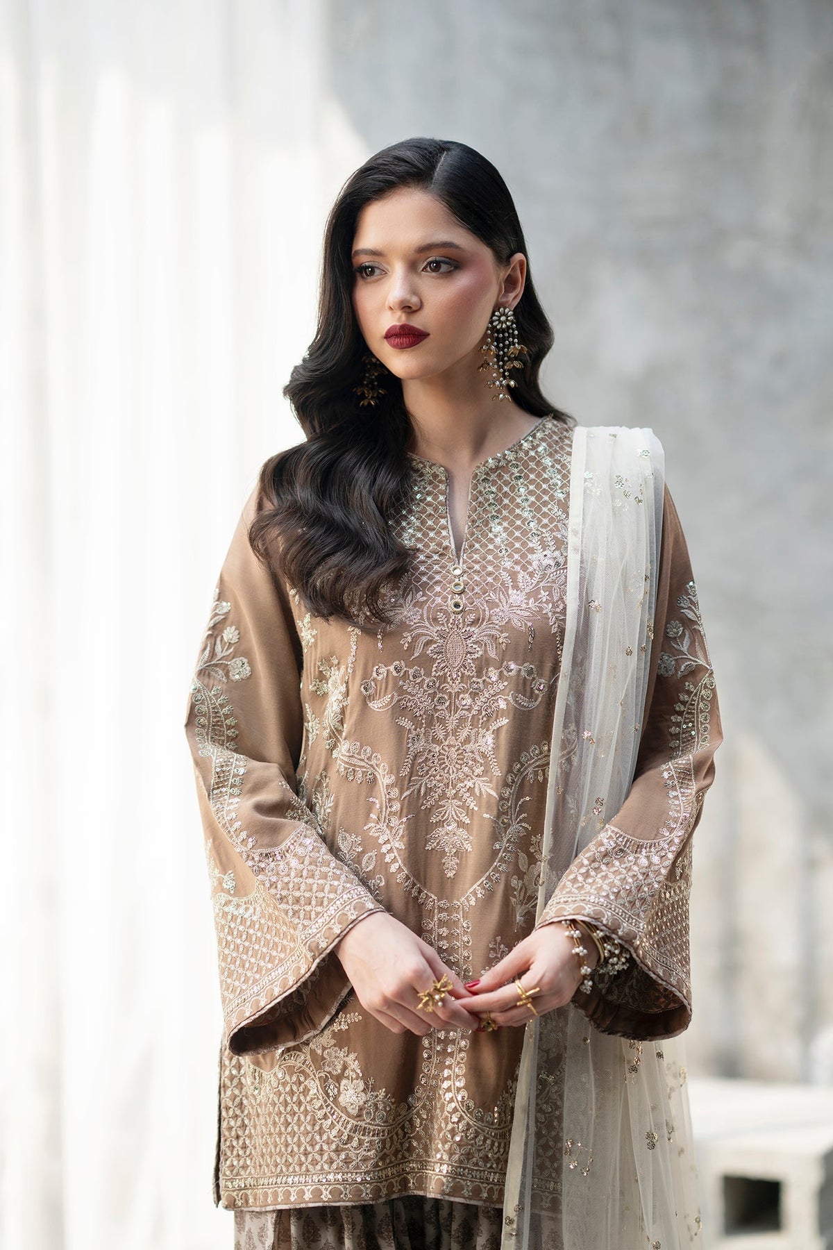 Ethnc | Luxe Boutique | Embroidered Suit (E1086/104/111)-Brand:Ethnc-Type:Boutique-Yellow Beige - House of Maryam- Buy in UK, USA
