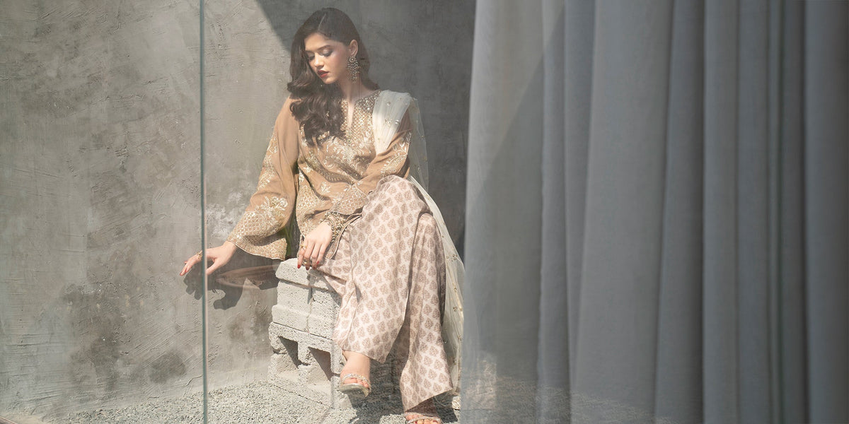 Ethnc | Luxe Boutique | Embroidered Suit (E1086/104/111)-Brand:Ethnc-Type:Boutique-Yellow Beige - House of Maryam- Buy in UK, USA
