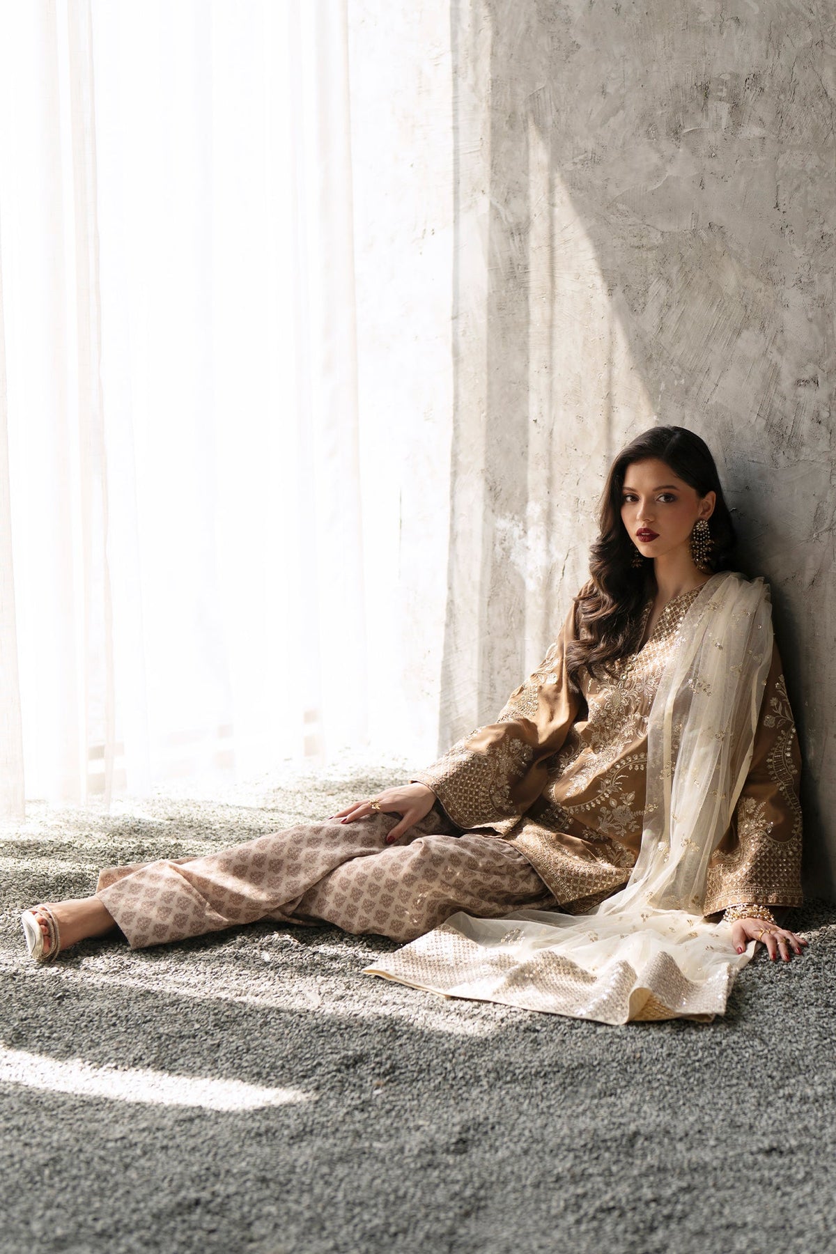 Ethnc | Luxe Boutique | Embroidered Suit (E1086/104/111)-Brand:Ethnc-Type:Boutique-Yellow Beige - House of Maryam- Buy in UK, USA