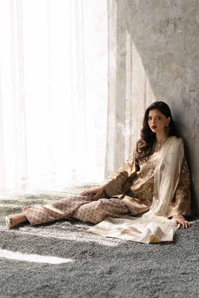 Ethnc | Luxe Boutique | Embroidered Suit (E1086/104/111)-Brand:Ethnc-Type:Boutique-Yellow Beige - House of Maryam- Buy in UK, USA