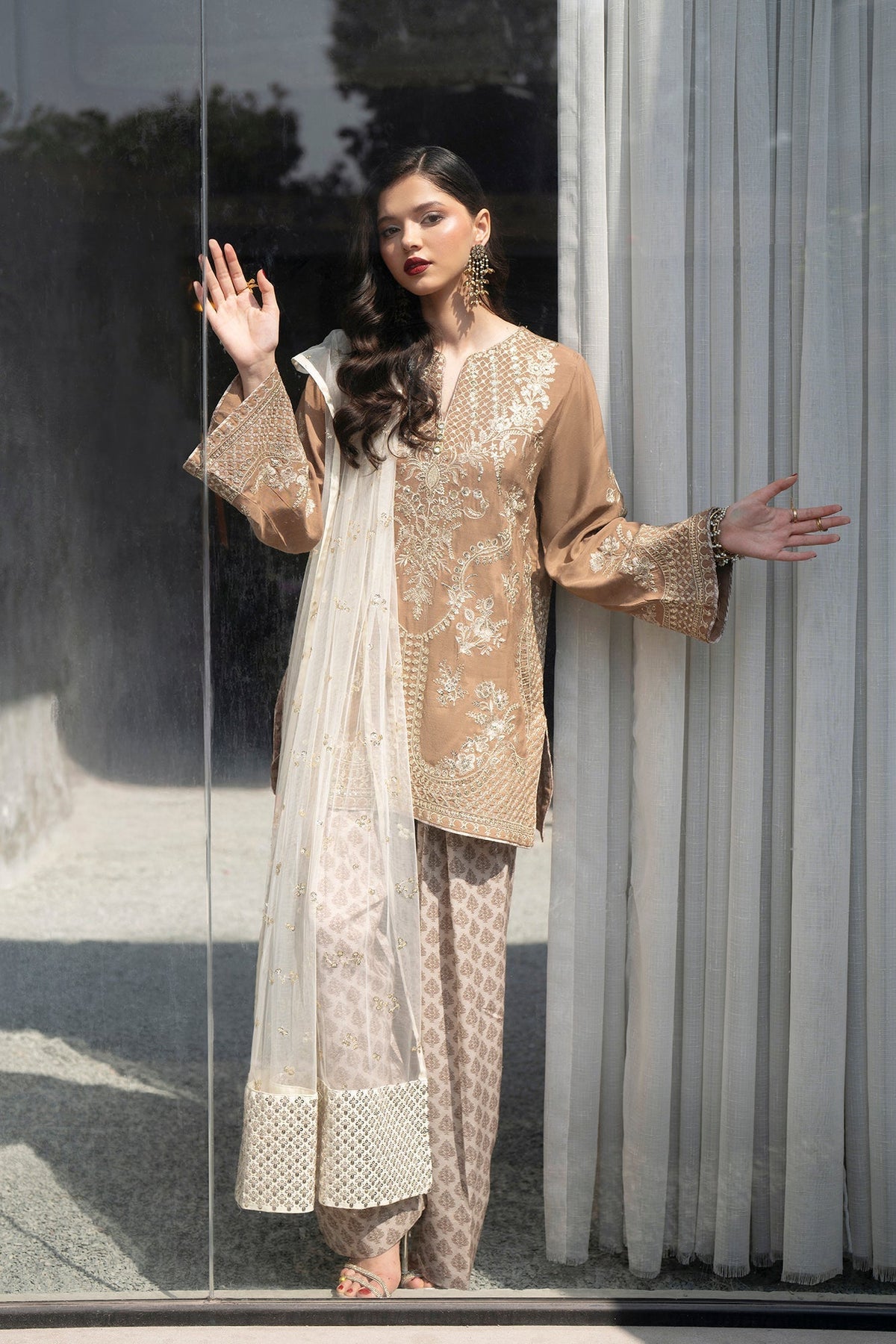 Ethnc | Luxe Boutique | Embroidered Suit (E1086/104/111)-Brand:Ethnc-Type:Boutique-Yellow Beige - House of Maryam- Buy in UK, USA
