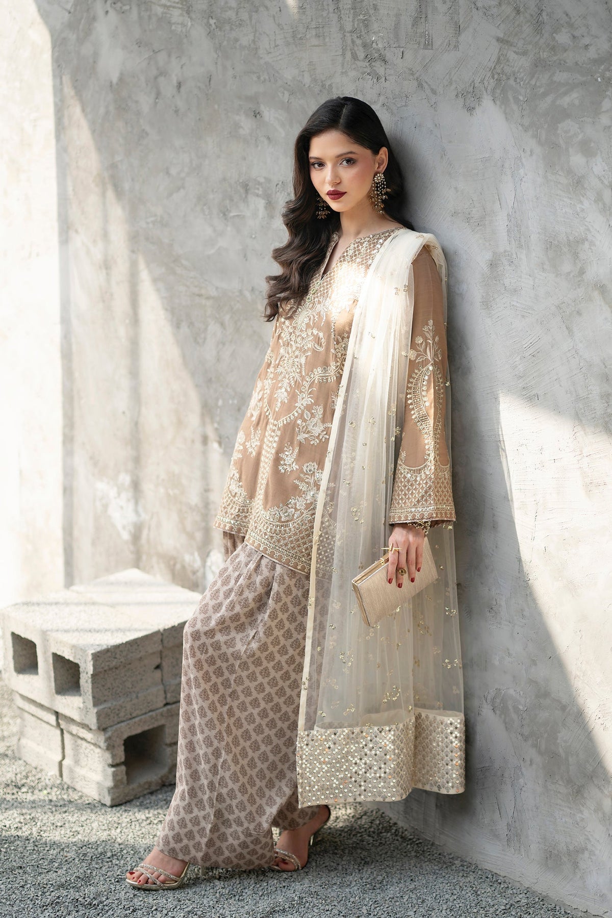 Ethnc | Luxe Boutique | Embroidered Suit (E1086/104/111)-Brand:Ethnc-Type:Boutique-Yellow Beige - House of Maryam- Buy in UK, USA