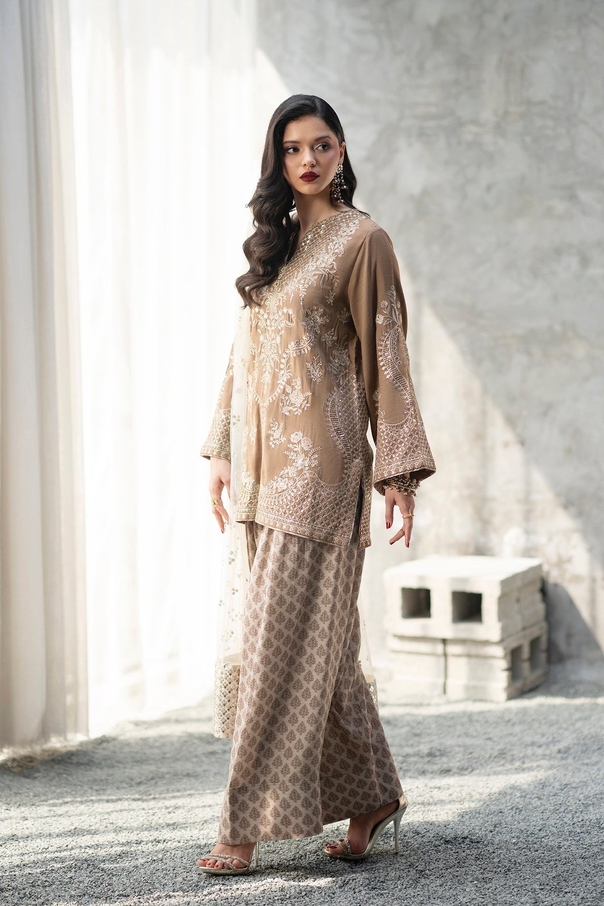 Ethnc | Luxe Boutique | Embroidered Suit (E1086/104/111)-Brand:Ethnc-Type:Boutique-Yellow Beige - House of Maryam- Buy in UK, USA