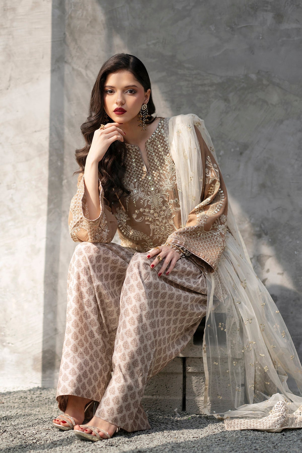 Ethnc | Luxe Boutique | Embroidered Suit (E1086/104/111)-Brand:Ethnc-Type:Boutique-Yellow Beige - House of Maryam- Buy in UK, USA