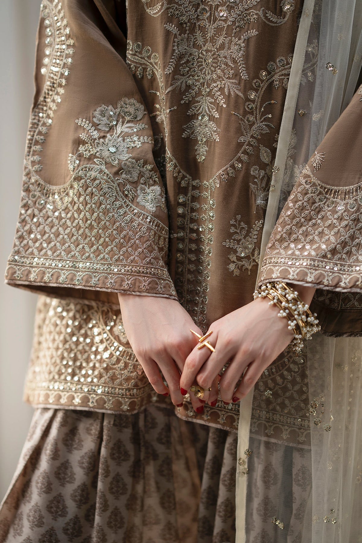 Ethnc | Luxe Boutique | Embroidered Suit (E1086/104/111)-Brand:Ethnc-Type:Boutique-Yellow Beige - House of Maryam- Buy in UK, USA