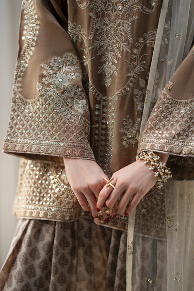Ethnc | Luxe Boutique | Embroidered Suit (E1086/104/111)-Brand:Ethnc-Type:Boutique-Yellow Beige - House of Maryam- Buy in UK, USA