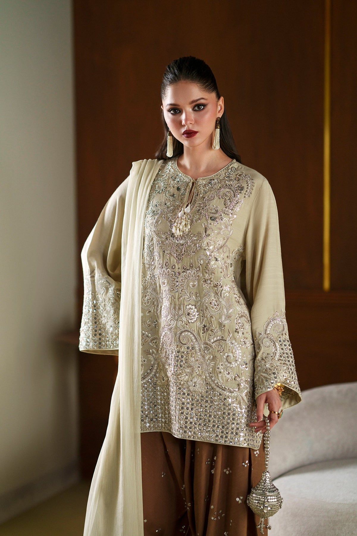 Ethnc | Luxe Boutique | Embroidered Suit (E1089/104/227)-Brand:Ethnc-Type:Boutique-Pale Yellow - House of Maryam- Buy in UK, USA