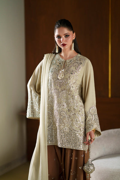 Ethnc | Luxe Boutique | Embroidered Suit (E1089/104/227)-Brand:Ethnc-Type:Boutique-Pale Yellow - House of Maryam- Buy in UK, USA