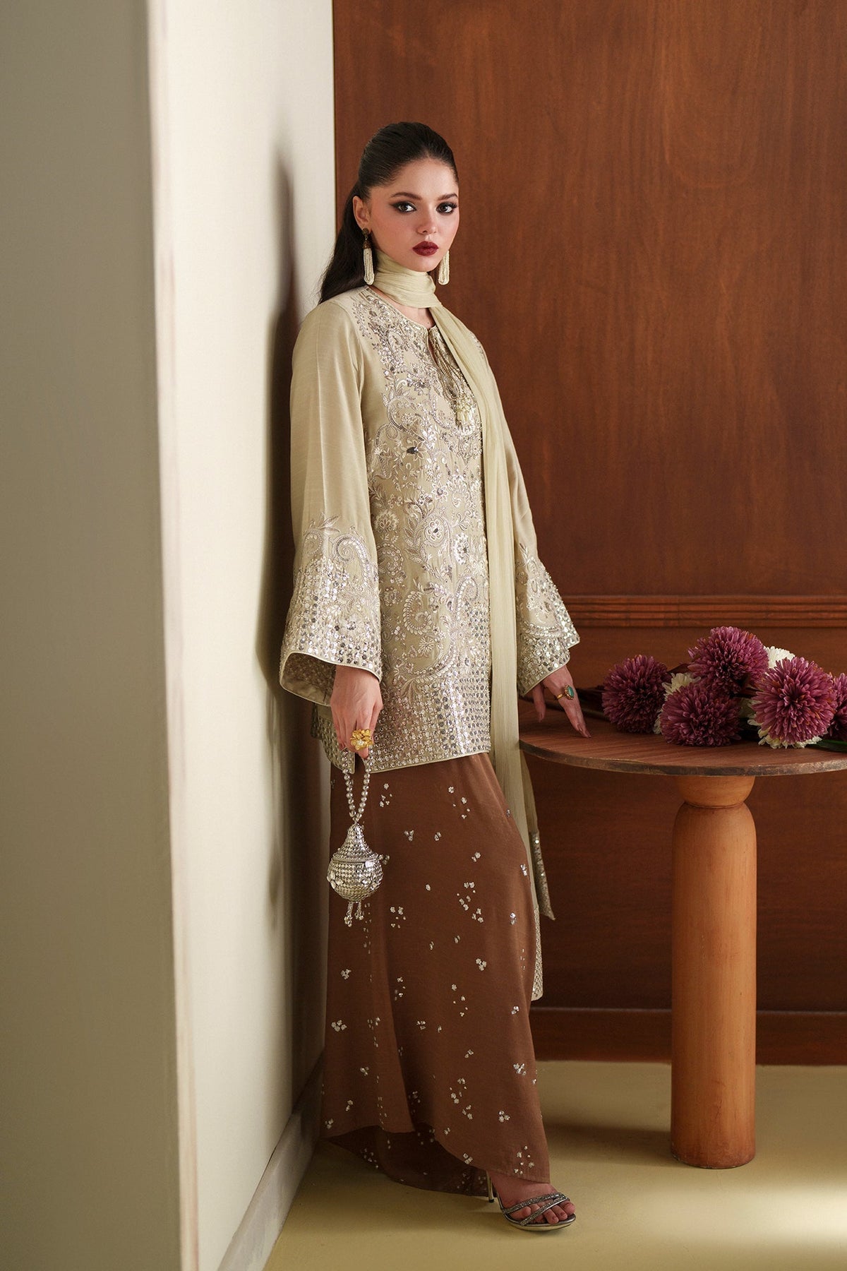 Ethnc | Luxe Boutique | Embroidered Suit (E1089/104/227)-Brand:Ethnc-Type:Boutique-Pale Yellow - House of Maryam- Buy in UK, USA