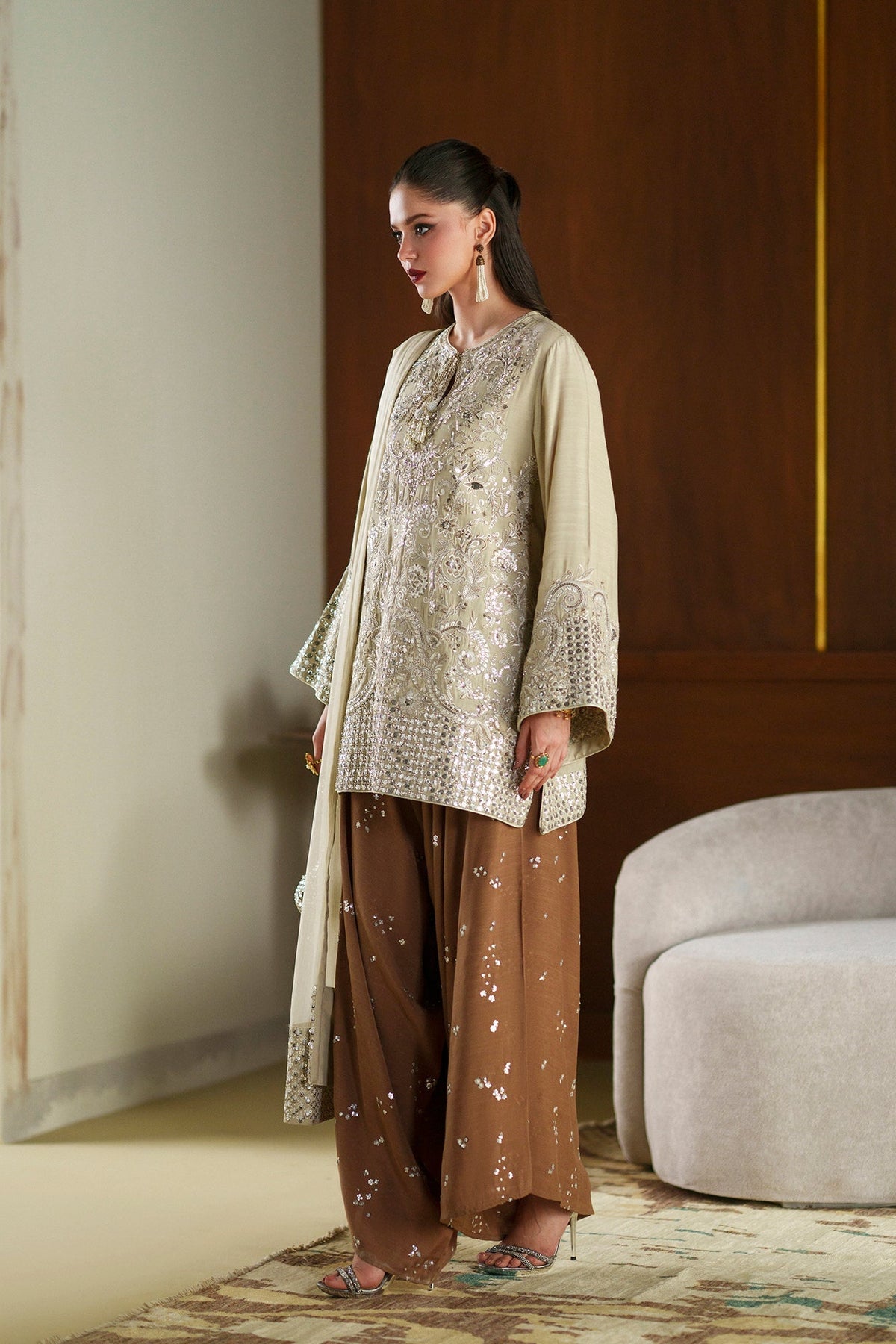 Ethnc | Luxe Boutique | Embroidered Suit (E1089/104/227)-Brand:Ethnc-Type:Boutique-Pale Yellow - House of Maryam- Buy in UK, USA