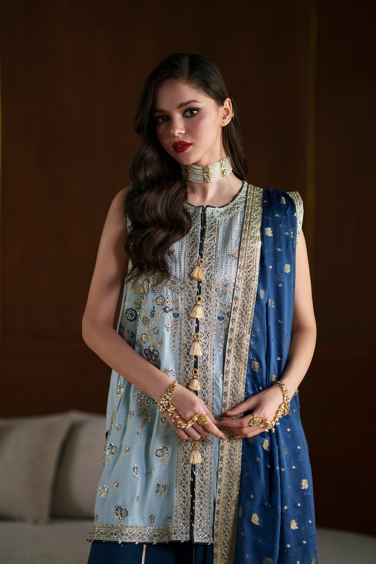 Ethnc | Luxe Boutique | Embroidered Suit (E1100/104/913)-Brand:Ethnc-Type:Boutique-Light Grey - House of Maryam- Buy in UK, USA