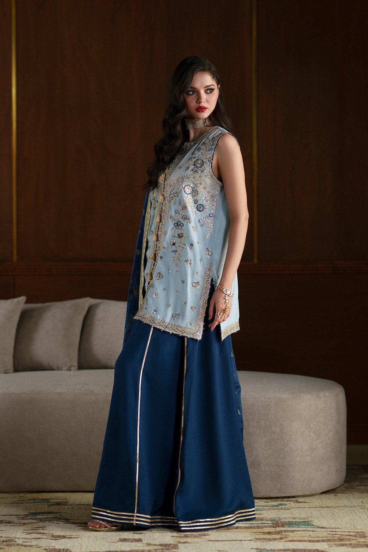 Ethnc | Luxe Boutique | Embroidered Suit (E1100/104/913)-Brand:Ethnc-Type:Boutique-Light Grey - House of Maryam- Buy in UK, USA