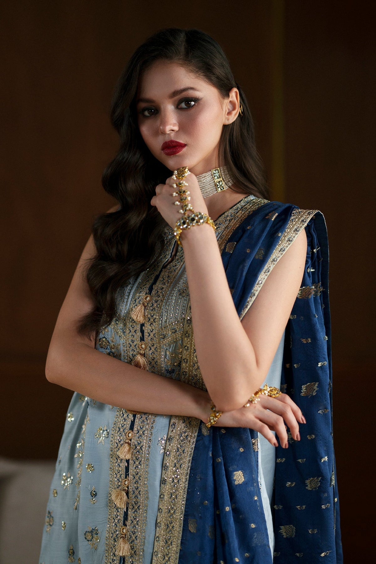 Ethnc | Luxe Boutique | Embroidered Suit (E1100/104/913)-Brand:Ethnc-Type:Boutique-Light Grey - House of Maryam- Buy in UK, USA