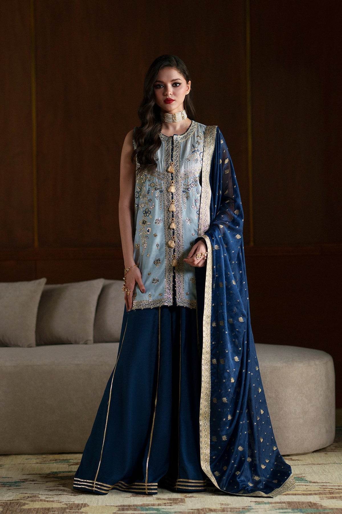 Ethnc | Luxe Boutique | Embroidered Suit (E1100/104/913)-Brand:Ethnc-Type:Boutique-Light Grey - House of Maryam- Buy in UK, USA