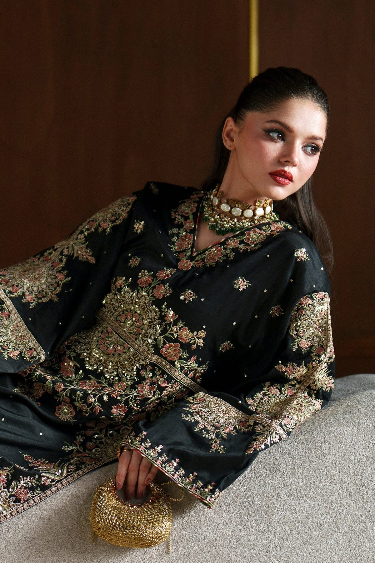 Ethnc | Luxe Boutique | Embroidered Suit (E1104/104/902)-Brand:Ethnc-Type:Boutique-Jet Black - House of Maryam- Buy in UK, USA