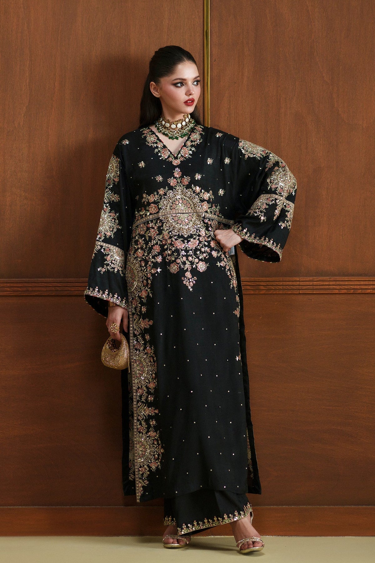 Ethnc | Luxe Boutique | Embroidered Suit (E1104/104/902)-Brand:Ethnc-Type:Boutique-Jet Black - House of Maryam- Buy in UK, USA