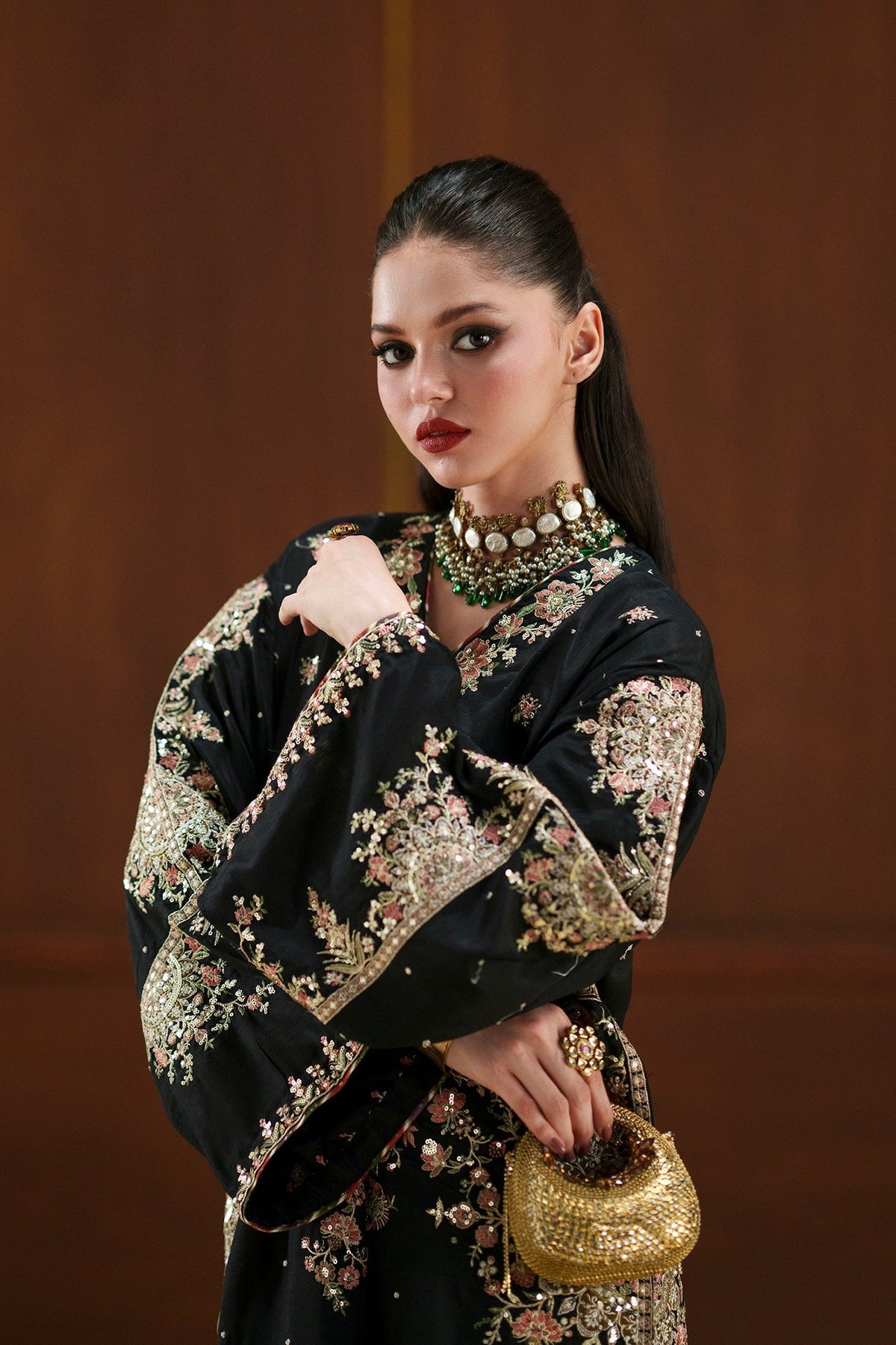 Ethnc | Luxe Boutique | Embroidered Suit (E1104/104/902)-Brand:Ethnc-Type:Boutique-Jet Black - House of Maryam- Buy in UK, USA