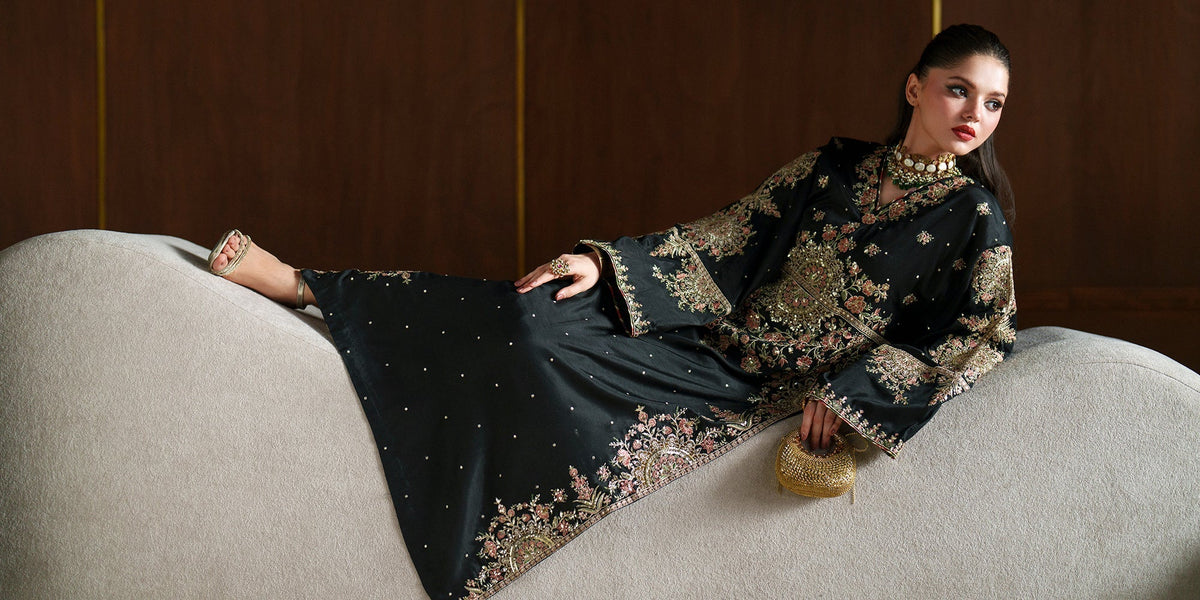 Ethnc | Luxe Boutique | Embroidered Suit (E1104/104/902)-Brand:Ethnc-Type:Boutique-Jet Black - House of Maryam- Buy in UK, USA