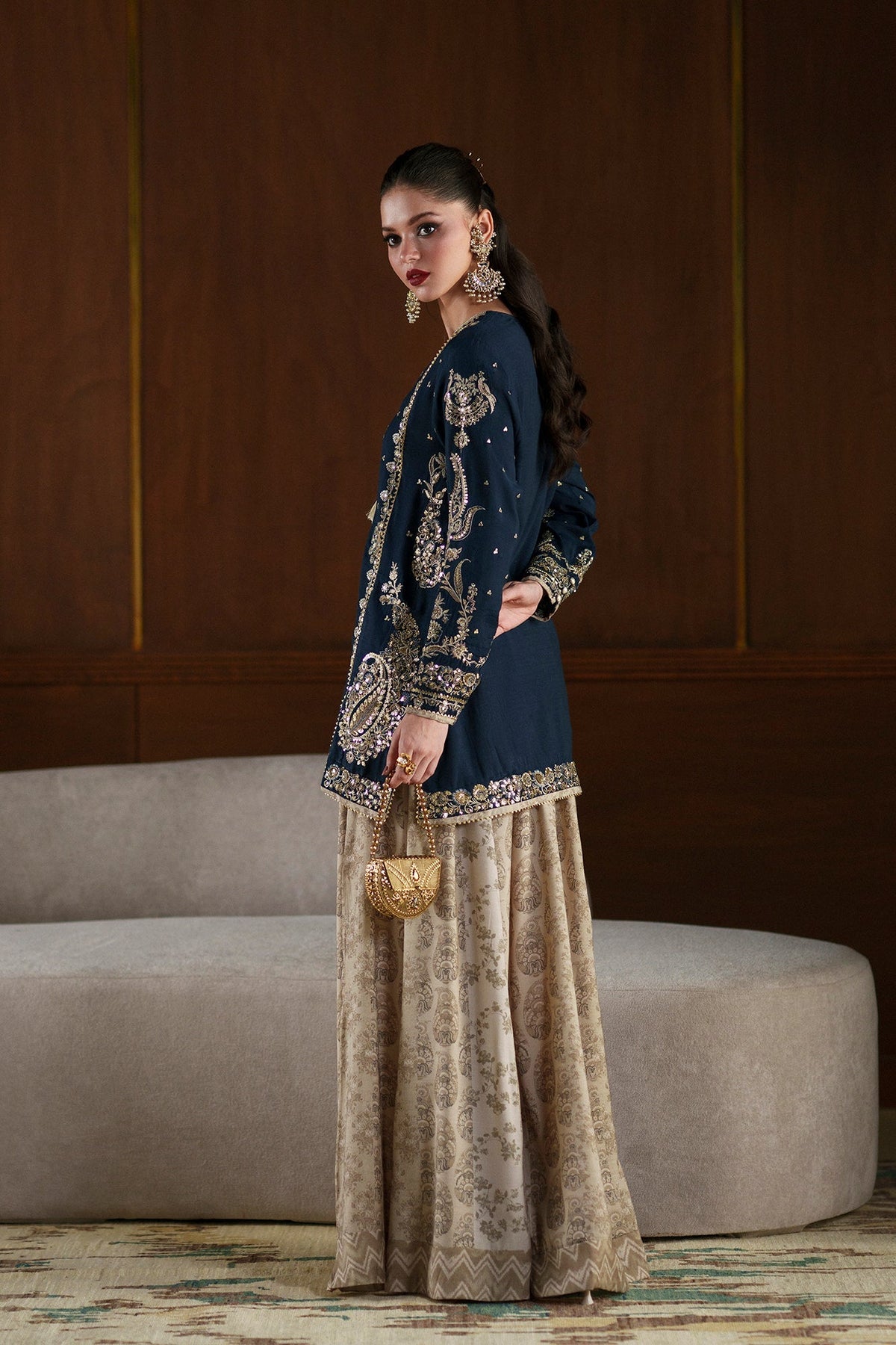 Ethnc | Luxe Boutique | Embroidered Suit (E1110/104/623)-Brand:Ethnc-Type:Boutique-Cobalt - House of Maryam- Buy in UK, USA