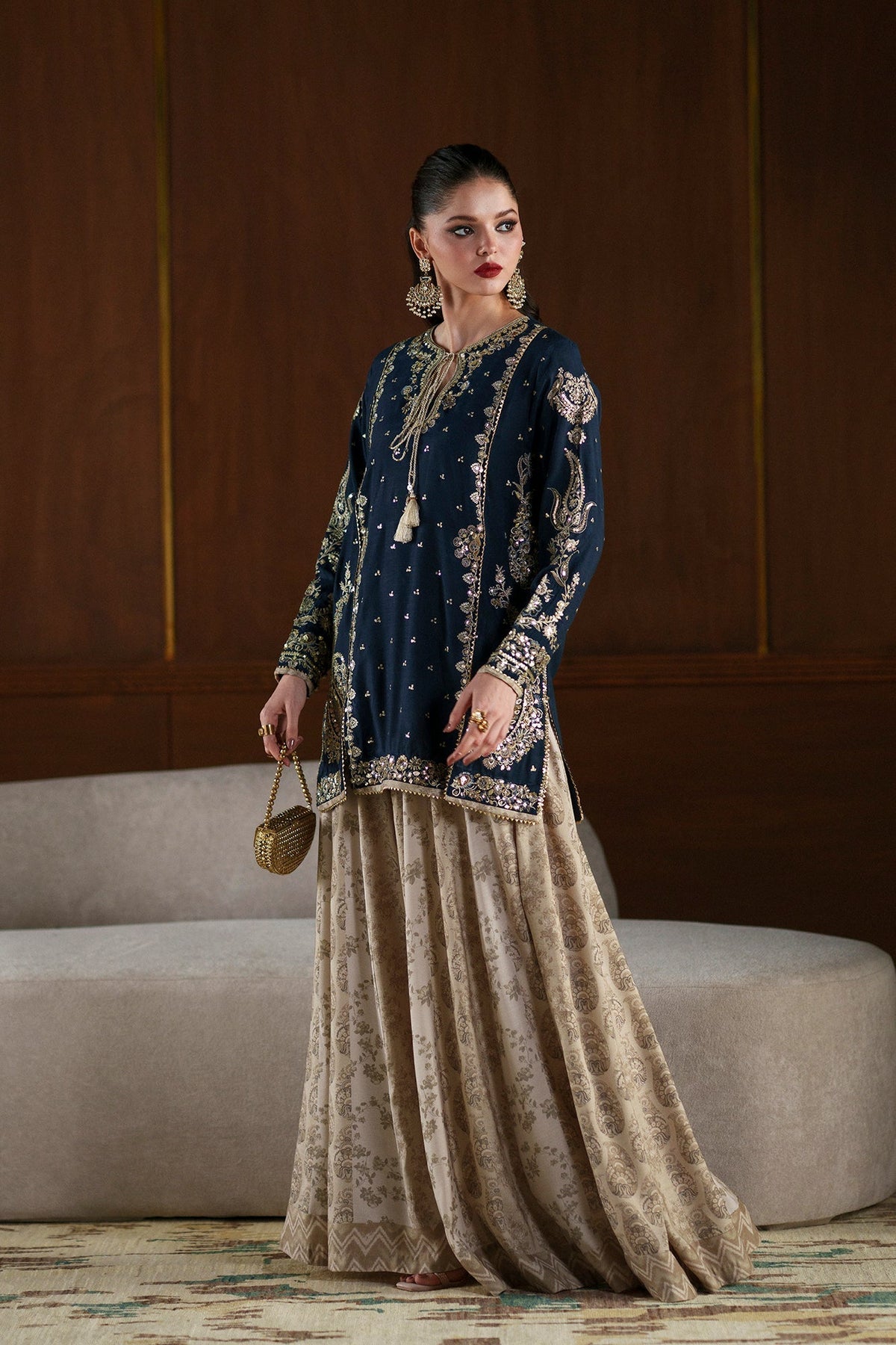 Ethnc | Luxe Boutique | Embroidered Suit (E1110/104/623)-Brand:Ethnc-Type:Boutique-Cobalt - House of Maryam- Buy in UK, USA