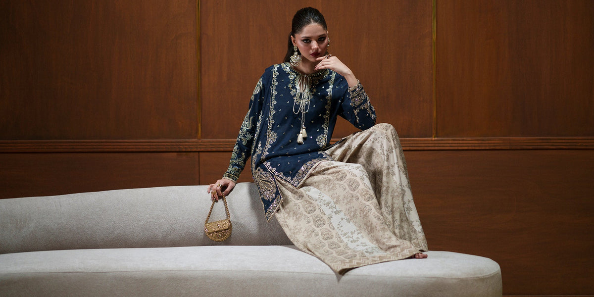 Ethnc | Luxe Boutique | Embroidered Suit (E1110/104/623)-Brand:Ethnc-Type:Boutique-Cobalt - House of Maryam- Buy in UK, USA