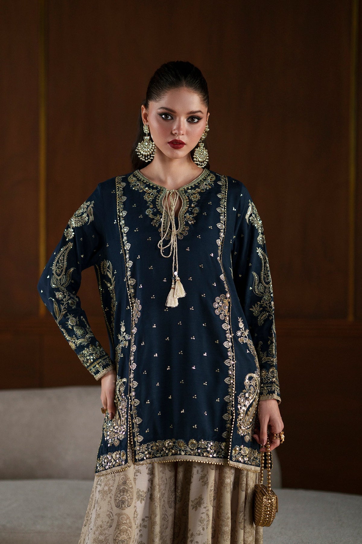 Ethnc | Luxe Boutique | Embroidered Suit (E1110/104/623)-Brand:Ethnc-Type:Boutique-Cobalt - House of Maryam- Buy in UK, USA