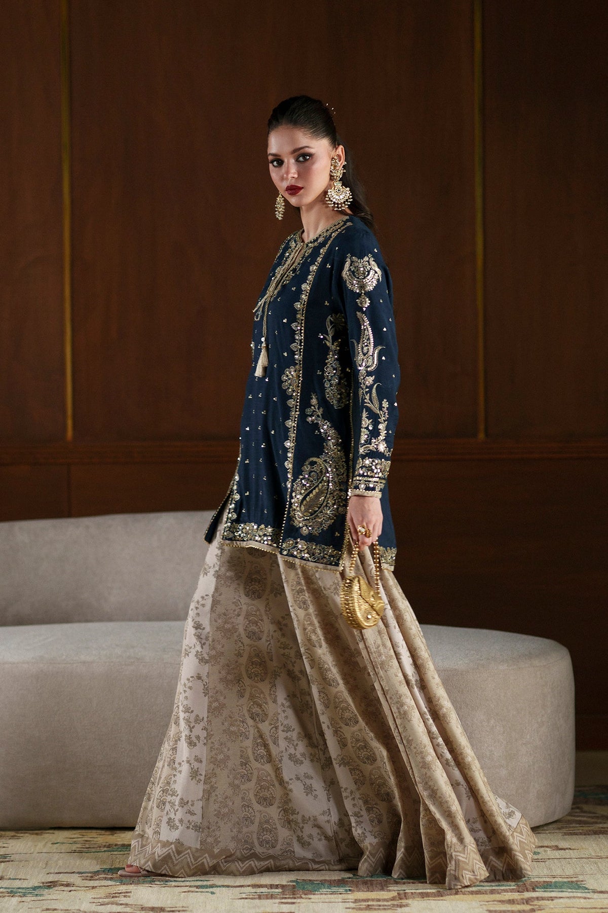 Ethnc | Luxe Boutique | Embroidered Suit (E1110/104/623)-Brand:Ethnc-Type:Boutique-Cobalt - House of Maryam- Buy in UK, USA