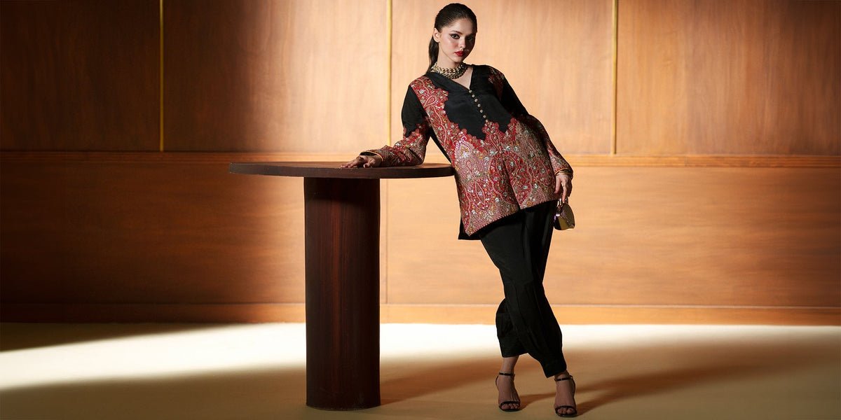 Ethnc | Luxe Boutique | Embroidered Suit (E1122/104/902)-Brand:Ethnc-Type:Boutique-Jet Black - House of Maryam- Buy in UK, USA