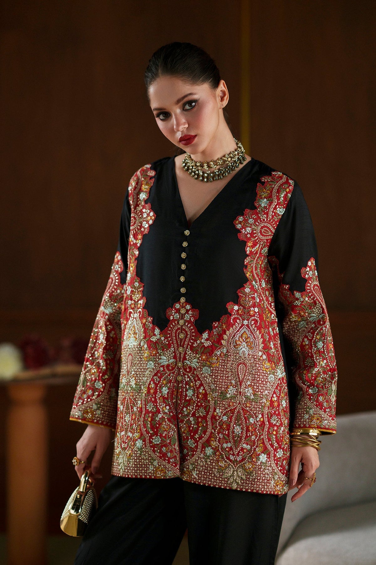 Ethnc | Luxe Boutique | Embroidered Suit (E1122/104/902)-Brand:Ethnc-Type:Boutique-Jet Black - House of Maryam- Buy in UK, USA