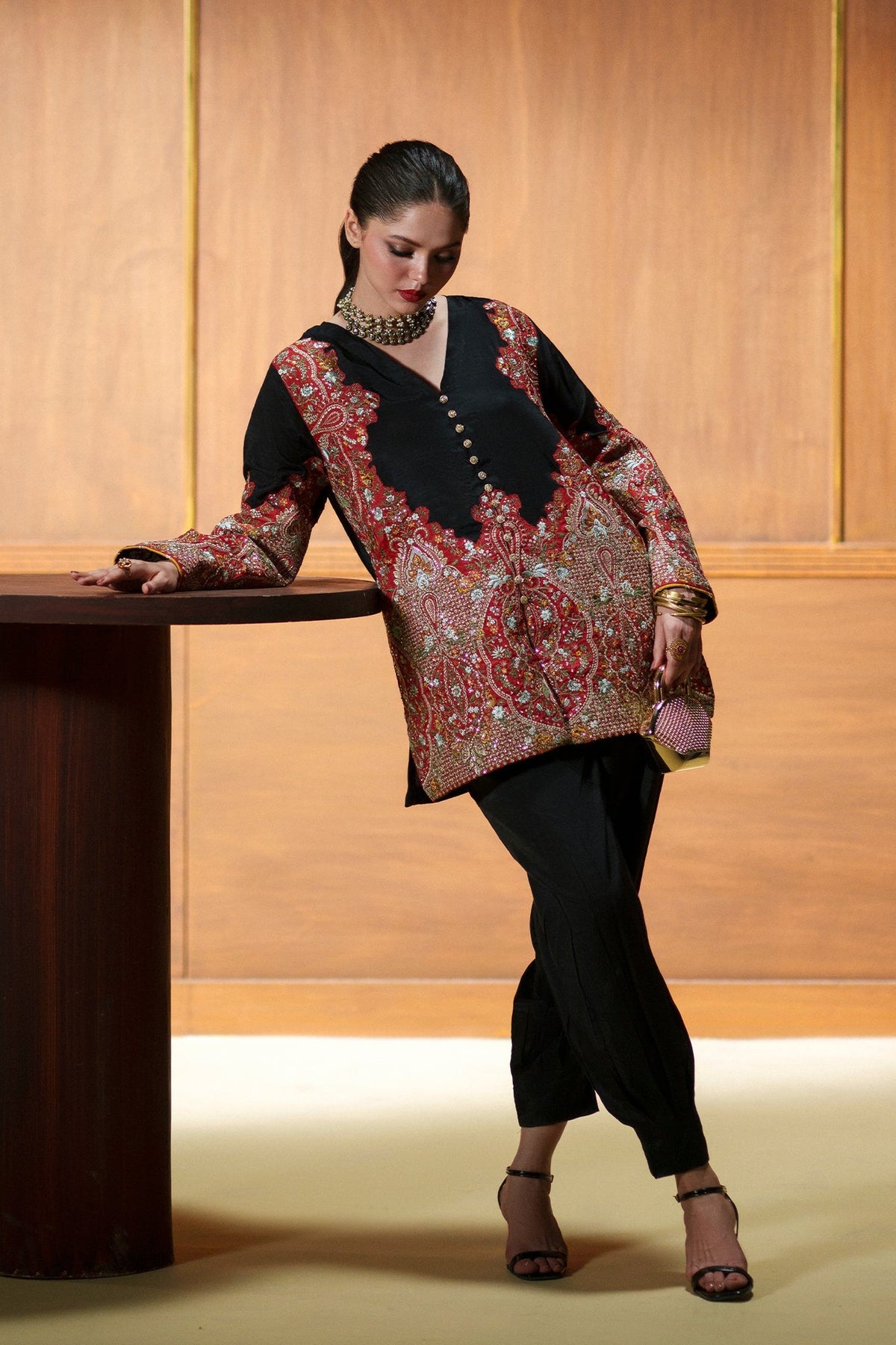 Ethnc | Luxe Boutique | Embroidered Suit (E1122/104/902)-Brand:Ethnc-Type:Boutique-Jet Black - House of Maryam- Buy in UK, USA