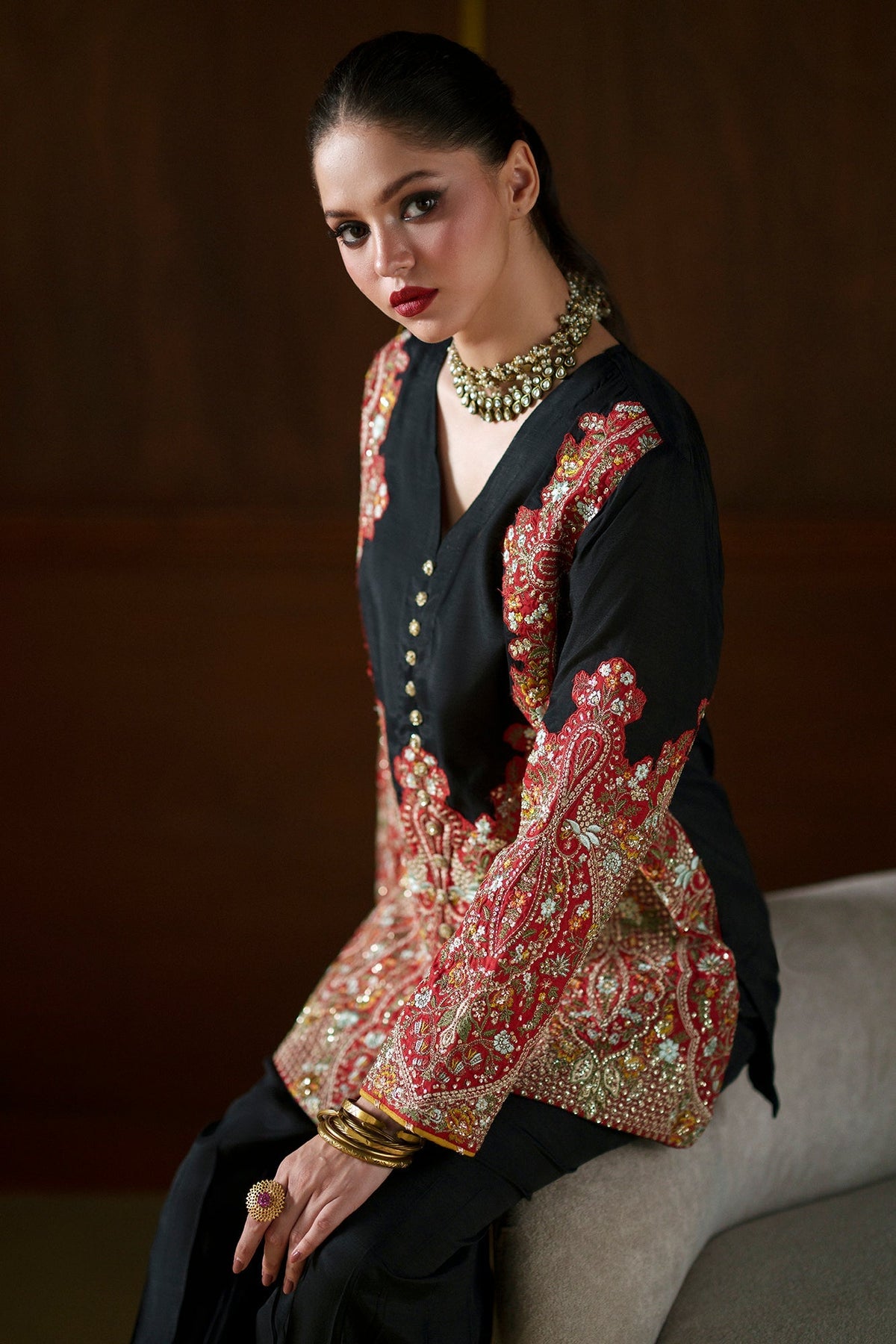 Ethnc | Luxe Boutique | Embroidered Suit (E1122/104/902)-Brand:Ethnc-Type:Boutique-Jet Black - House of Maryam- Buy in UK, USA
