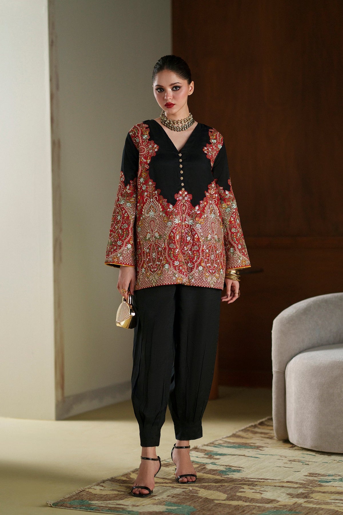 Ethnc | Luxe Boutique | Embroidered Suit (E1122/104/902)-Brand:Ethnc-Type:Boutique-Jet Black - House of Maryam- Buy in UK, USA