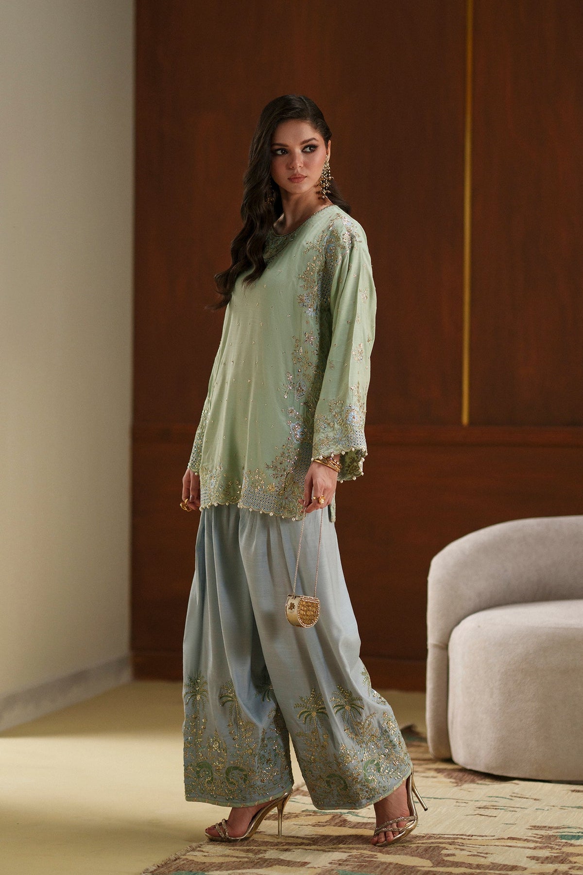 Ethnc | Luxe Boutique | Embroidered Suit (E1124/104/721)-Brand:Ethnc-Type:Boutique-Pastel Green - House of Maryam- Buy in UK, USA