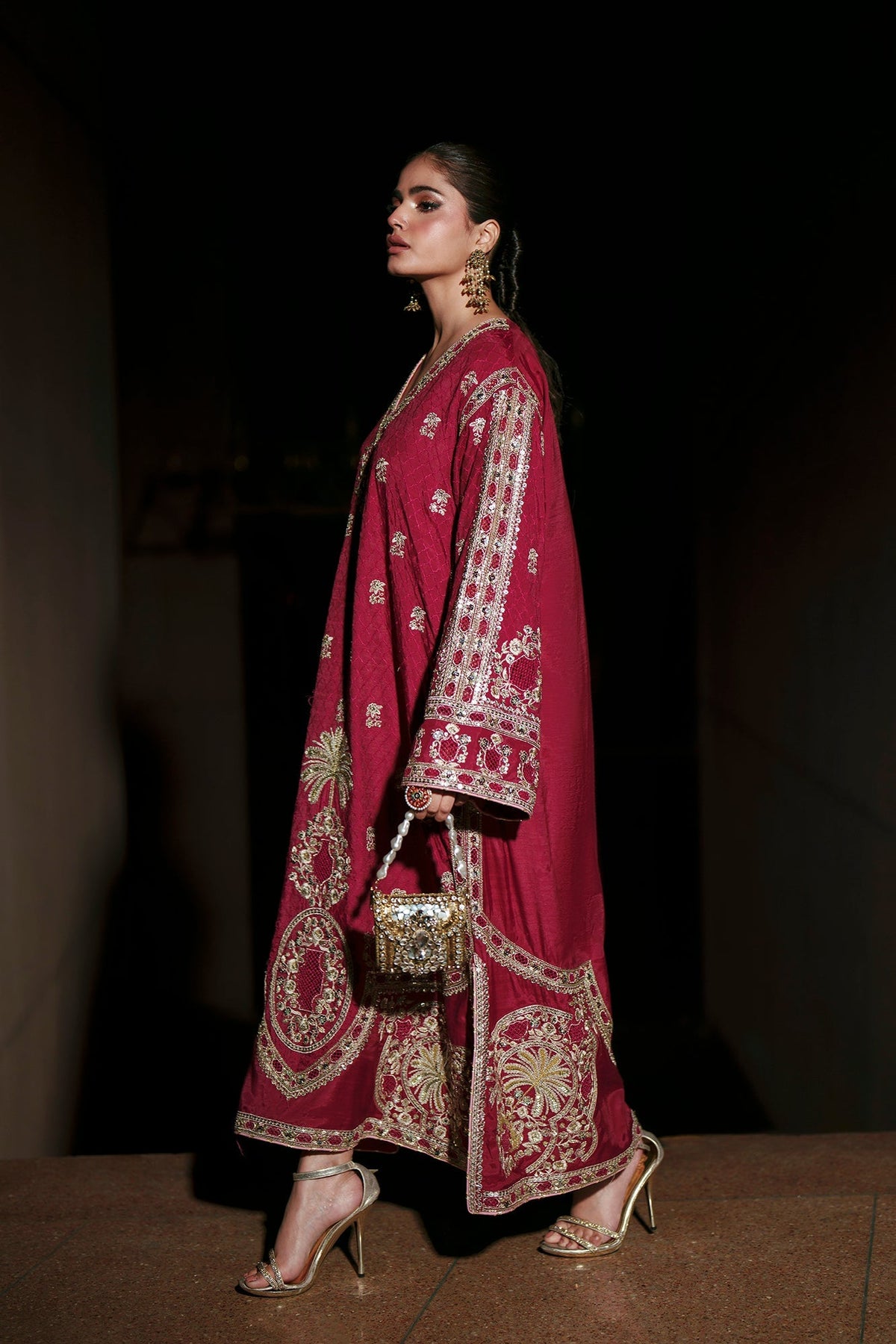 Ethnc | Luxe Boutique | Kaftan (E1011/104/306)-Brand:Ethnc-Type:Boutique-Cherry Red - House of Maryam- Buy in UK, USA