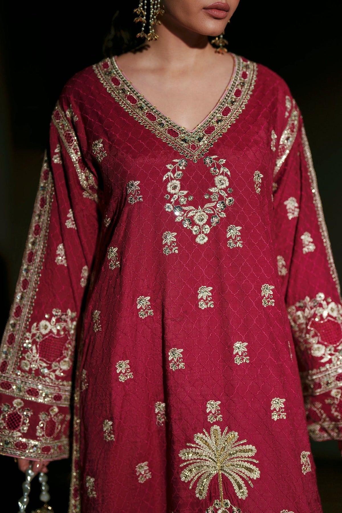 Ethnc | Luxe Boutique | Kaftan (E1011/104/306)-Brand:Ethnc-Type:Boutique-Cherry Red - House of Maryam- Buy in UK, USA