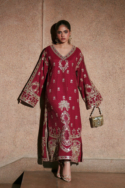 Ethnc | Luxe Boutique | Kaftan (E1011/104/306)-Brand:Ethnc-Type:Boutique-Cherry Red - House of Maryam- Buy in UK, USA