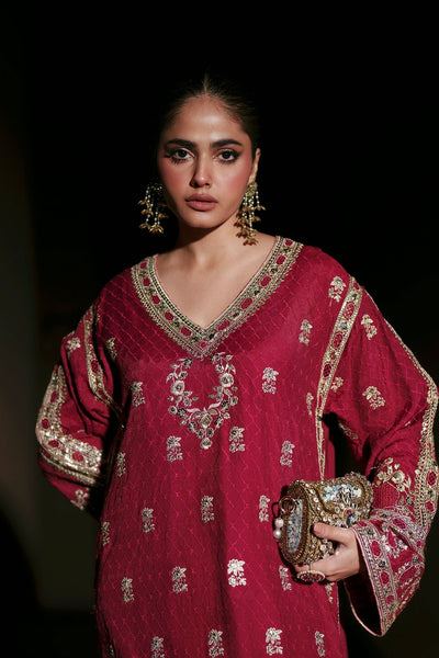 Ethnc | Luxe Boutique | Kaftan (E1011/104/306)-Brand:Ethnc-Type:Boutique-Cherry Red - House of Maryam- Buy in UK, USA