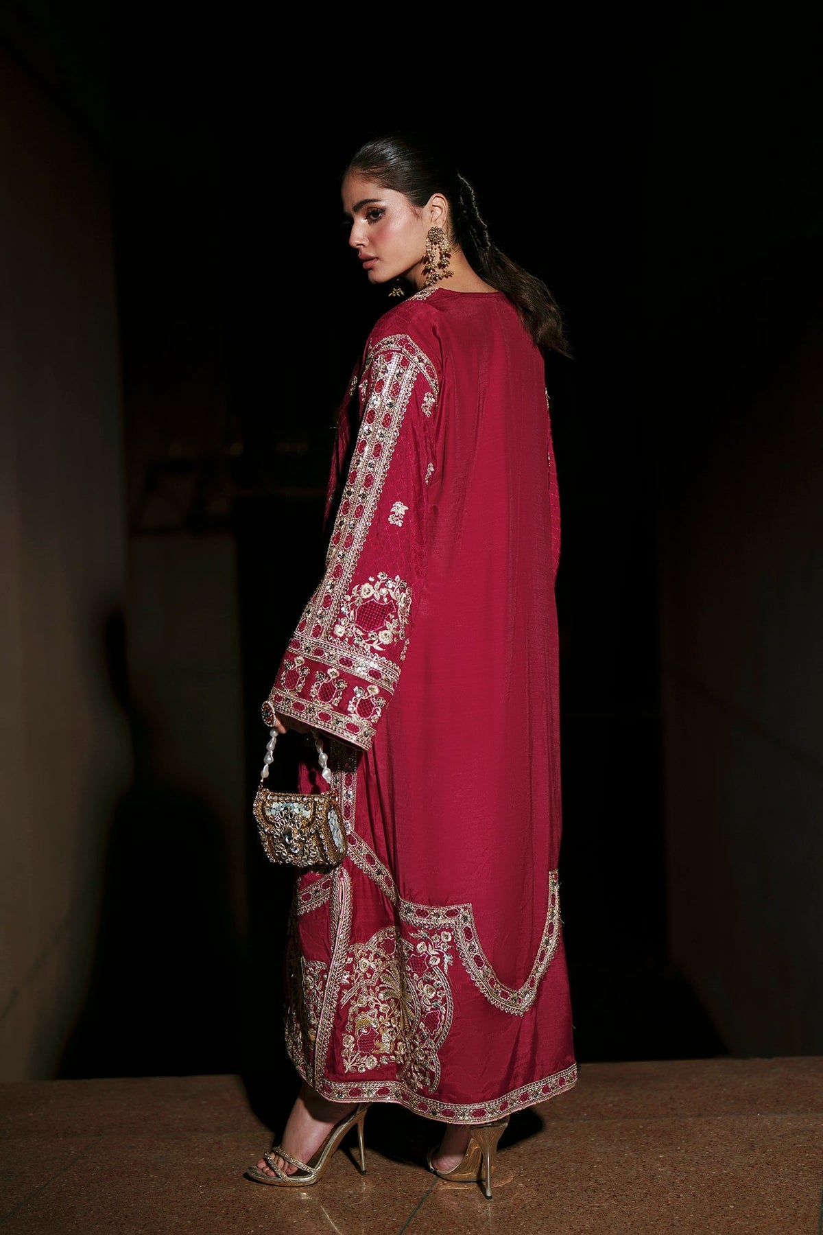 Ethnc | Luxe Boutique | Kaftan (E1011/104/306)-Brand:Ethnc-Type:Boutique-Cherry Red - House of Maryam- Buy in UK, USA