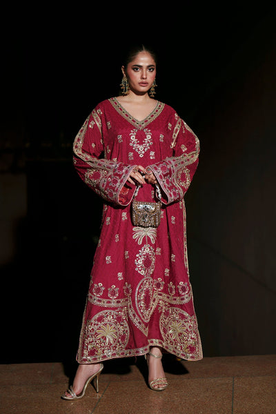 Ethnc | Luxe Boutique | Kaftan (E1011/104/306)-Brand:Ethnc-Type:Boutique-Cherry Red - House of Maryam- Buy in UK, USA