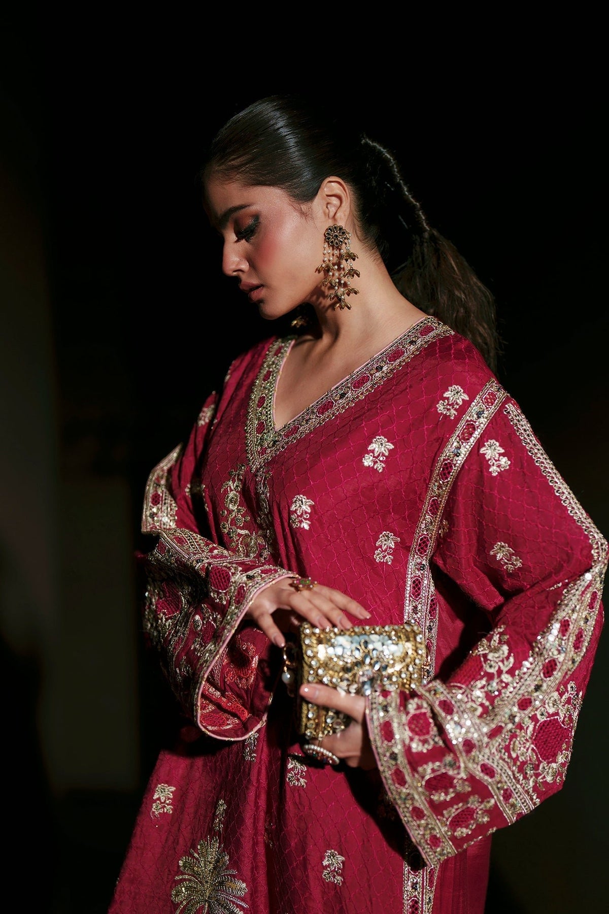Ethnc | Luxe Boutique | Kaftan (E1011/104/306)-Brand:Ethnc-Type:Boutique-Cherry Red - House of Maryam- Buy in UK, USA
